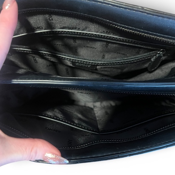 DKNY Black Quilted Shoulder Bag | Chain Strap | Chevron Stitch - Picture 2 of 2